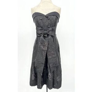ANNA SUI Black Strapless Knee-length Bow-Tie Front Dress SMALL